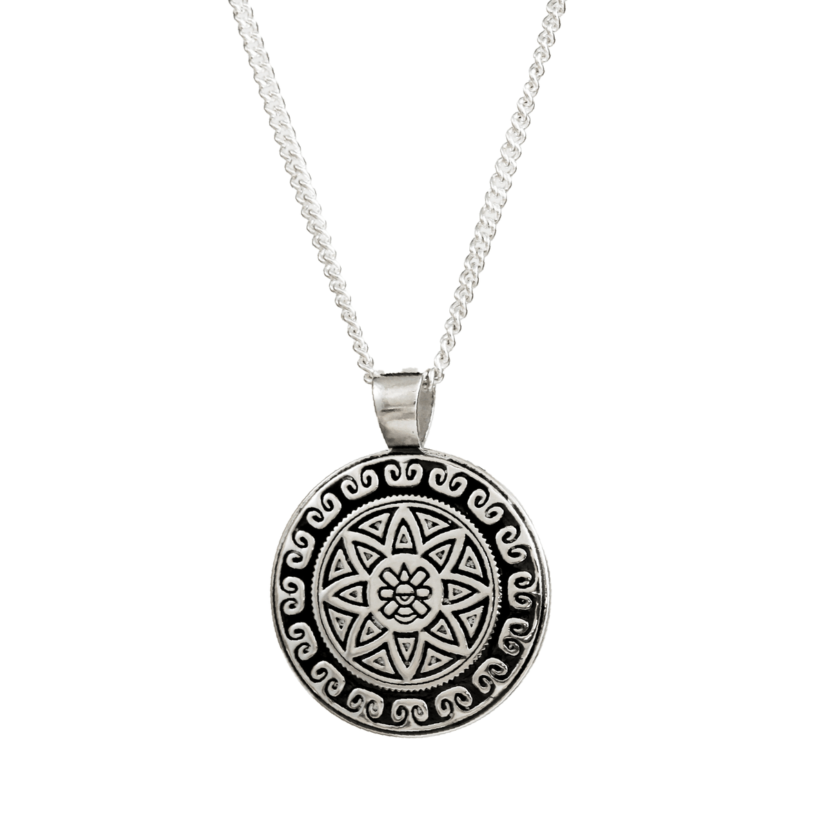 Sterling Silver Aztec Mandala Pendant - Timeless Travel Talisman