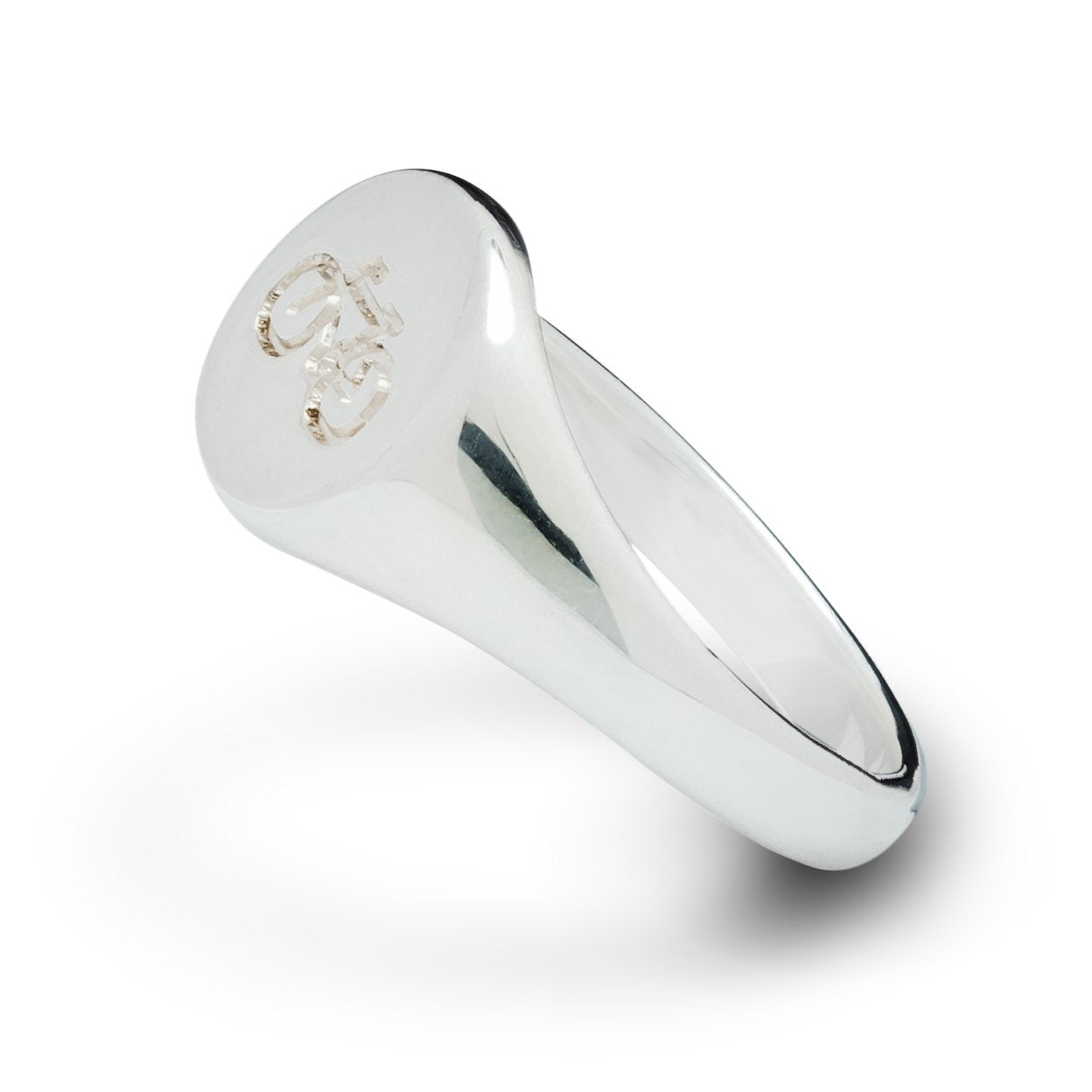 Silver Cyclist Signet Ring for men and women engraved with bike symbol from Off The Map Brighton