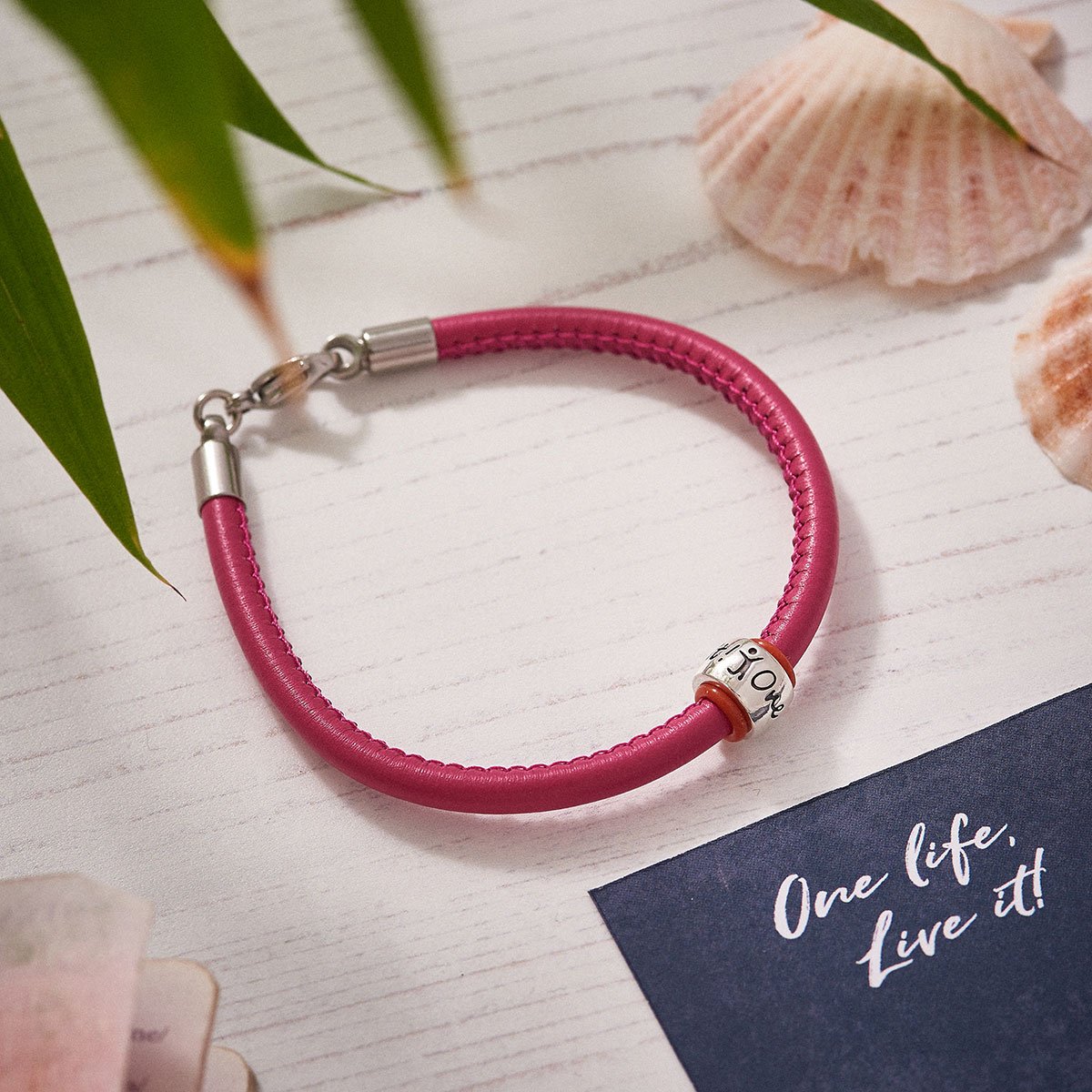 womens red leather bracelet travel gift for going away engraved one life live it