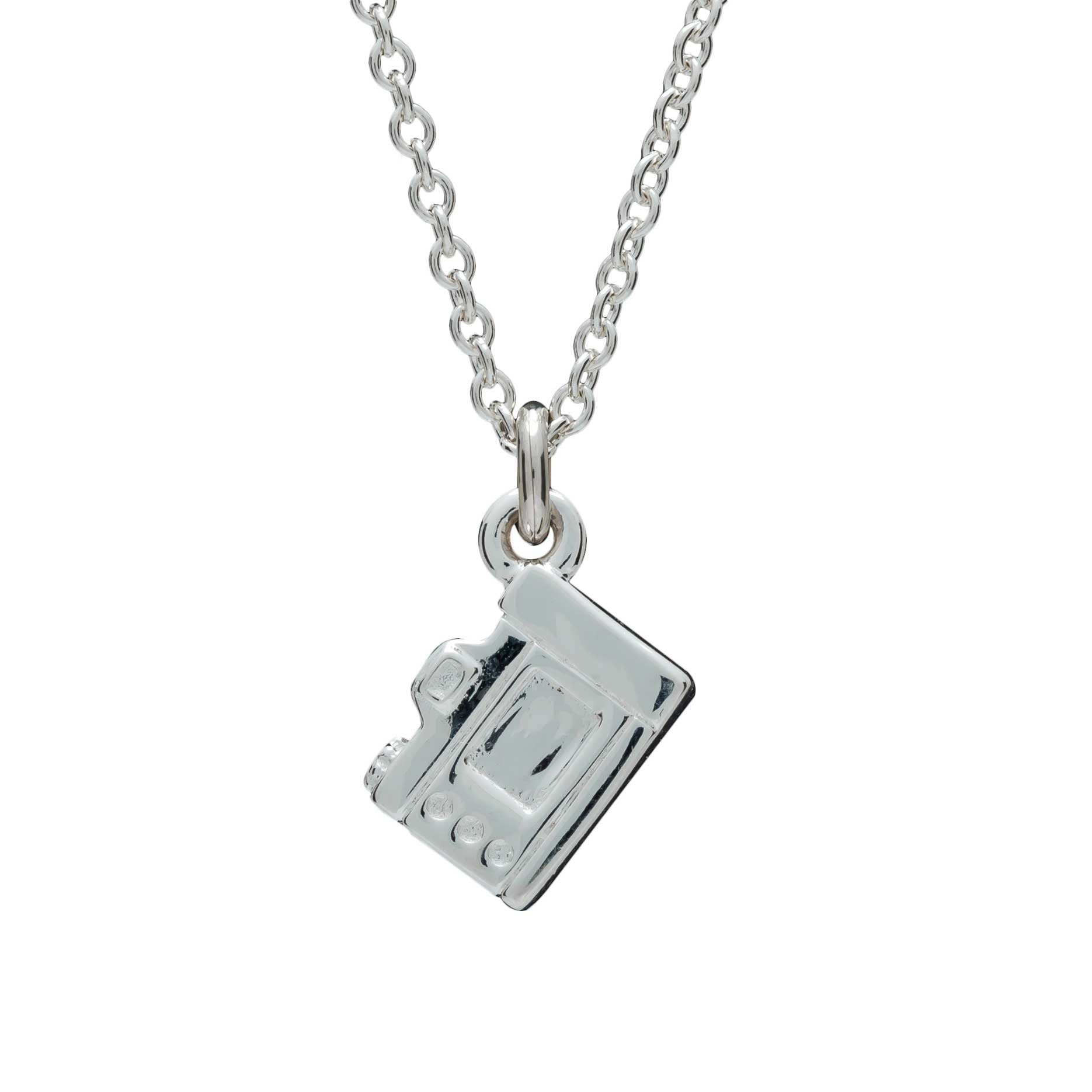 Camera Silver Necklace - Vintage SLR Camera Pendant screen side trace chain