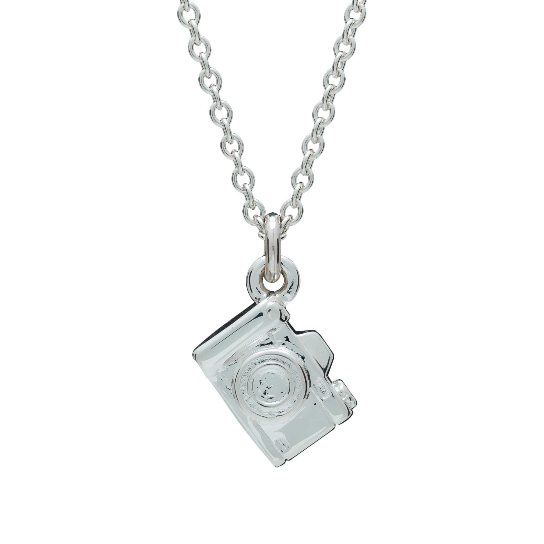 Camera Silver Necklace - Vintage SLR Camera Pendant for photographers and travelers trace chain