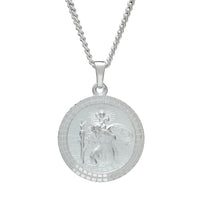 St Christopher Mosaic Border Silver Necklace - Mens Silver Saint Christopher Pendant