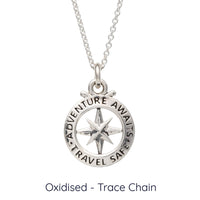 Travel Safe Outline Compass Small St Christopher Silver Necklace