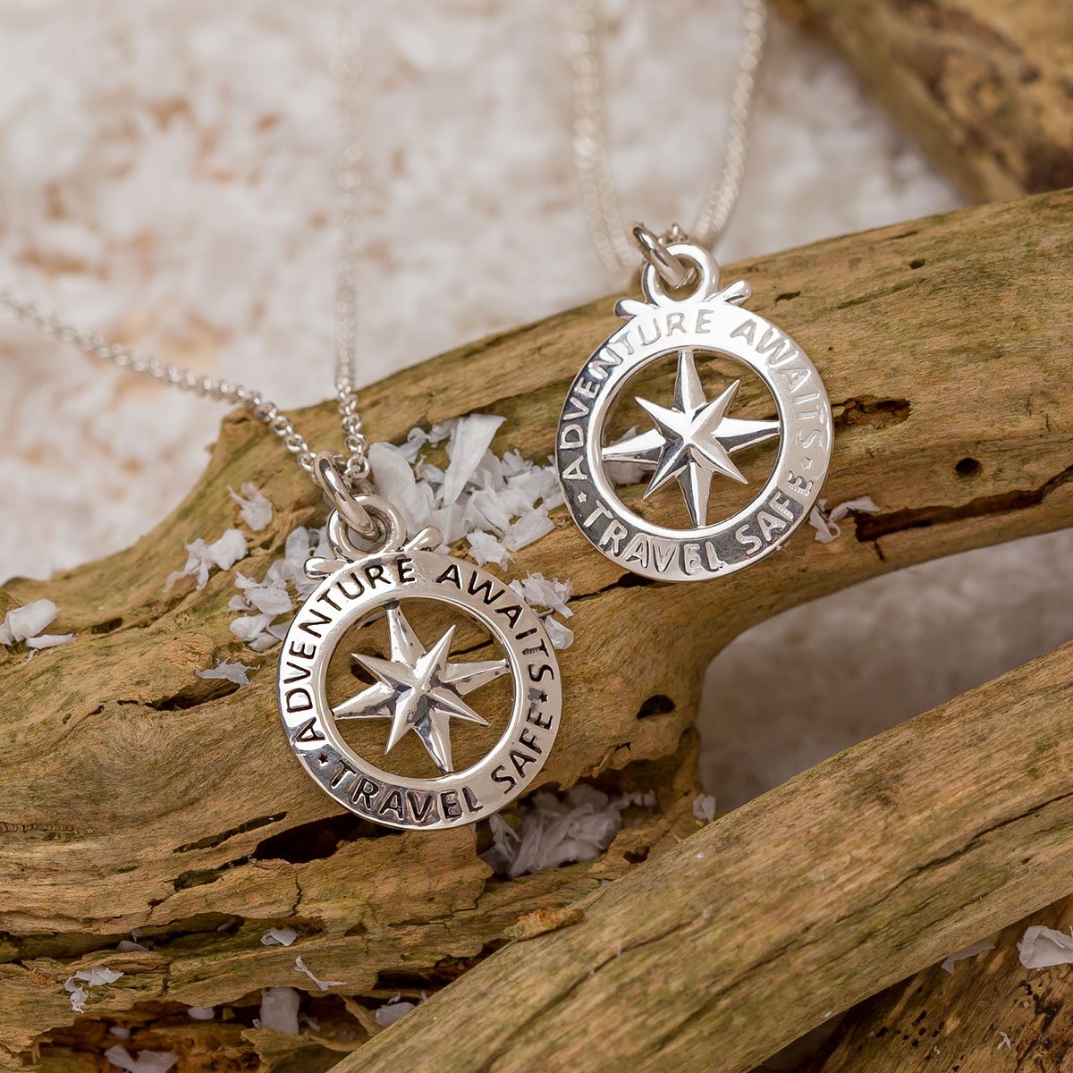 Compass Silver Necklace Christmas Gift For Women and Men Adventure Awaits Travel Safe