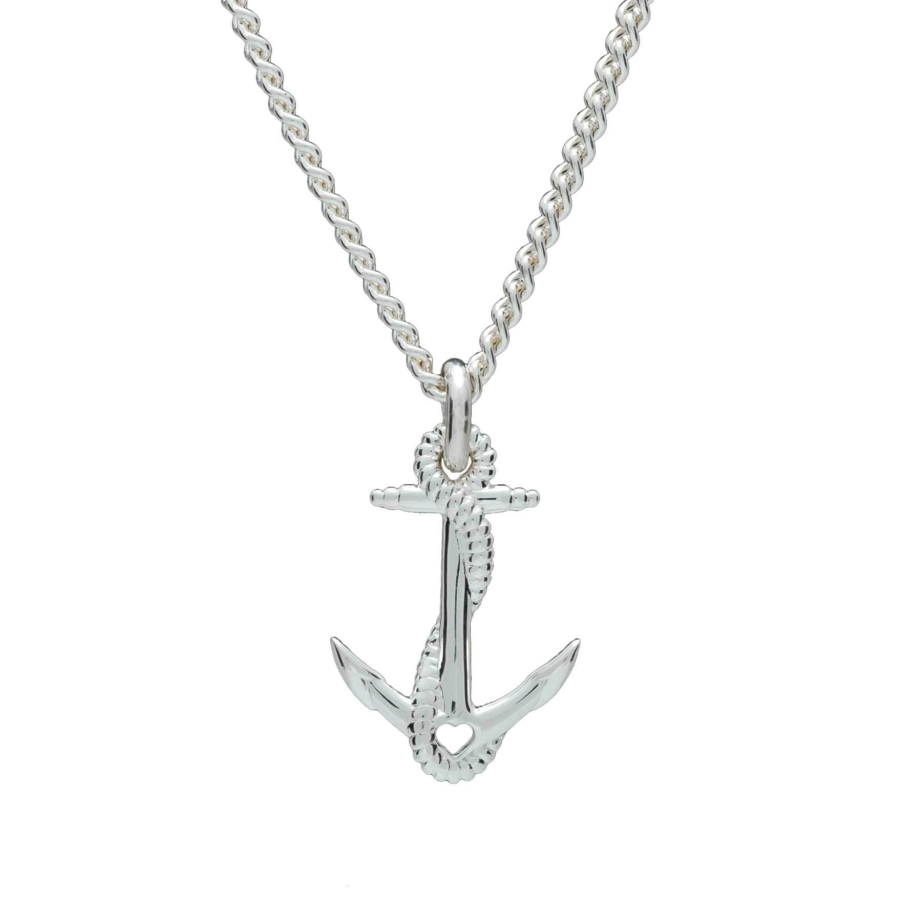 Anchor Solid Silver Womens Necklace Curb Chain