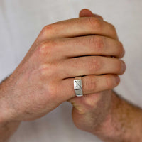 custom engraved initials silver signet ring for men