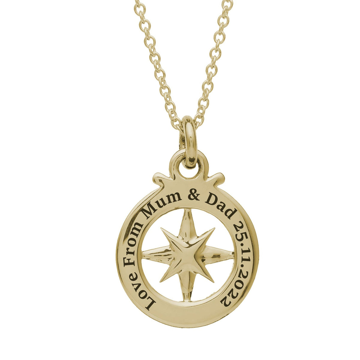 small solid 9ct gold st christopher alternative necklace compass pendant personalised from mum and dad