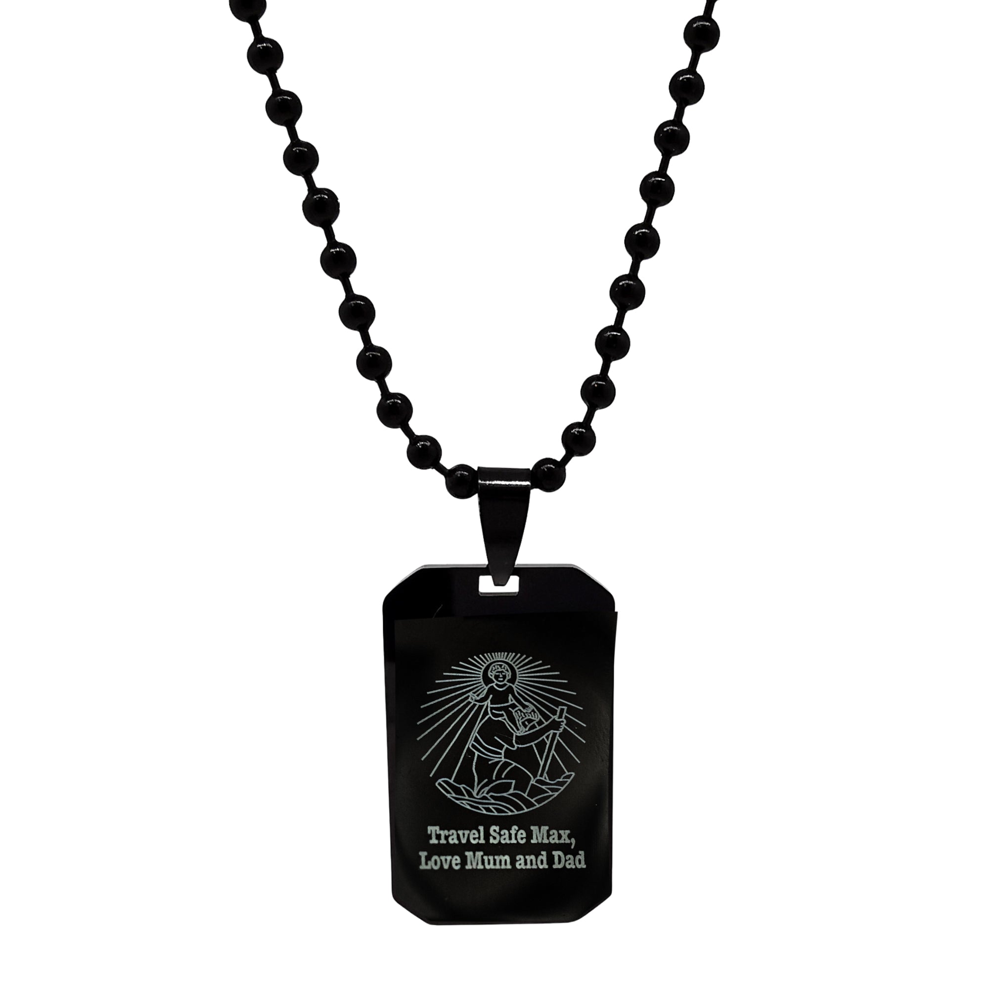 black steel dog tag saint christopher necklace off the map jewellery