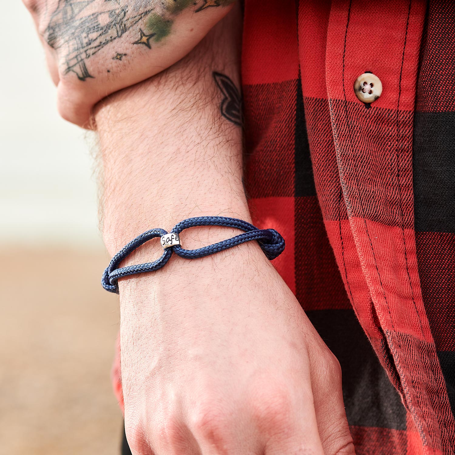 Travel Safe Navy Vegan Silver Travel gift Bracelet For Men from Off The Map Brighton