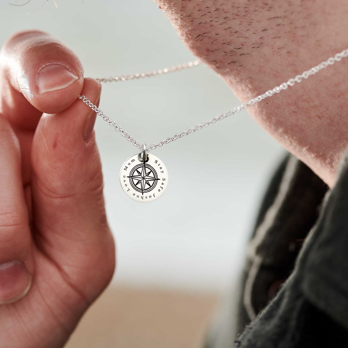 Personalised Compass Silver Disc Necklace