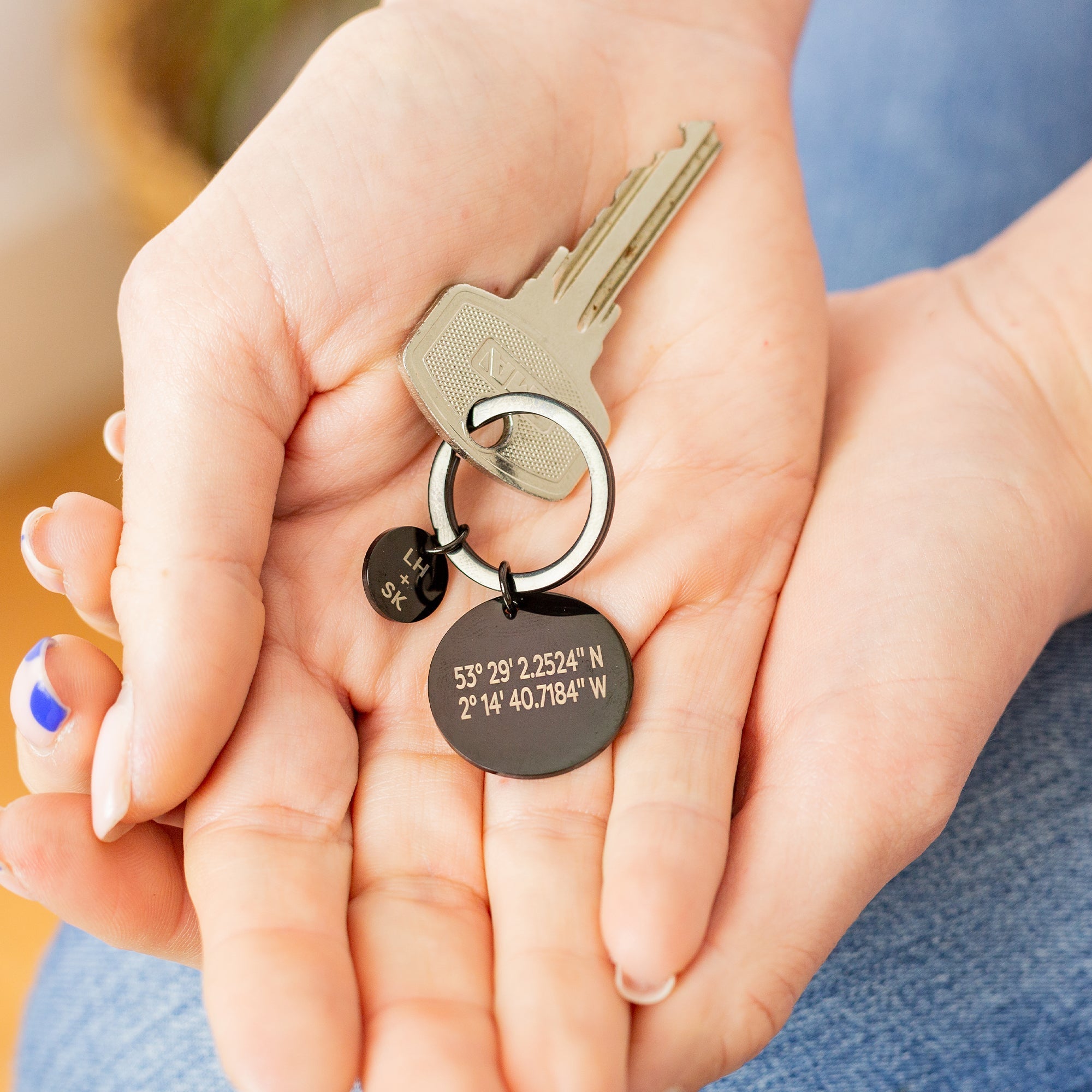 Personalised Coordinates Black Steel Keyring