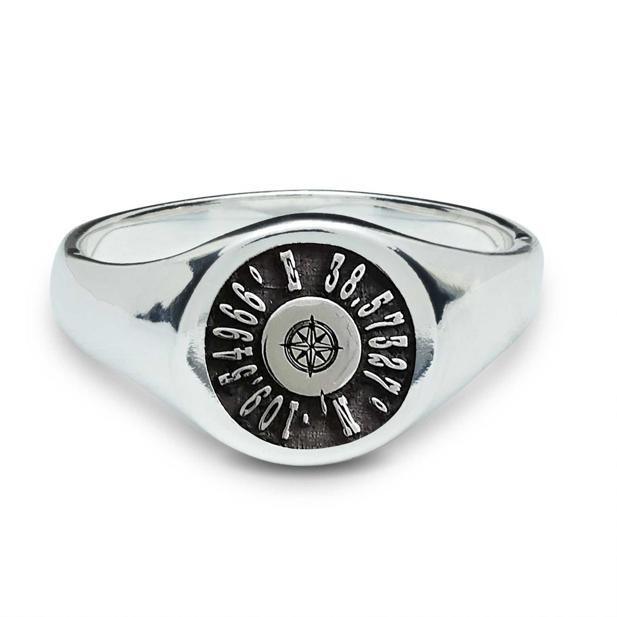 Coordinates Latitude Longitude Silver Signet Ring - Rings from Off The Map Jewellery