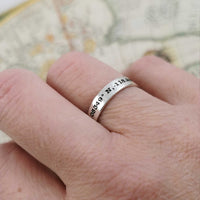 skinny sterling silver band ring engraved coordinates latitude longitude custom destination