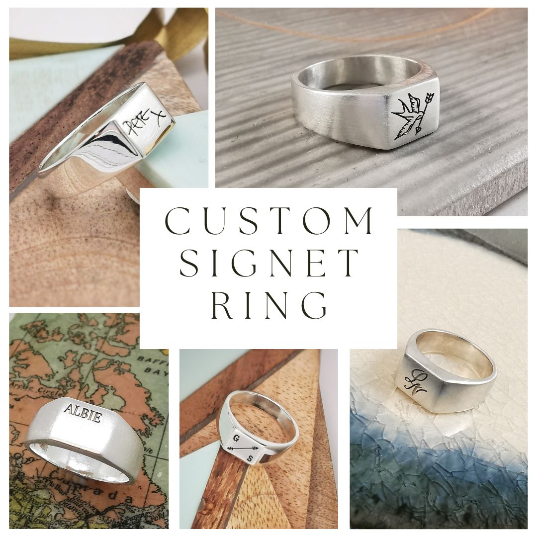 custom square signet ring logo initials handwriting family crests