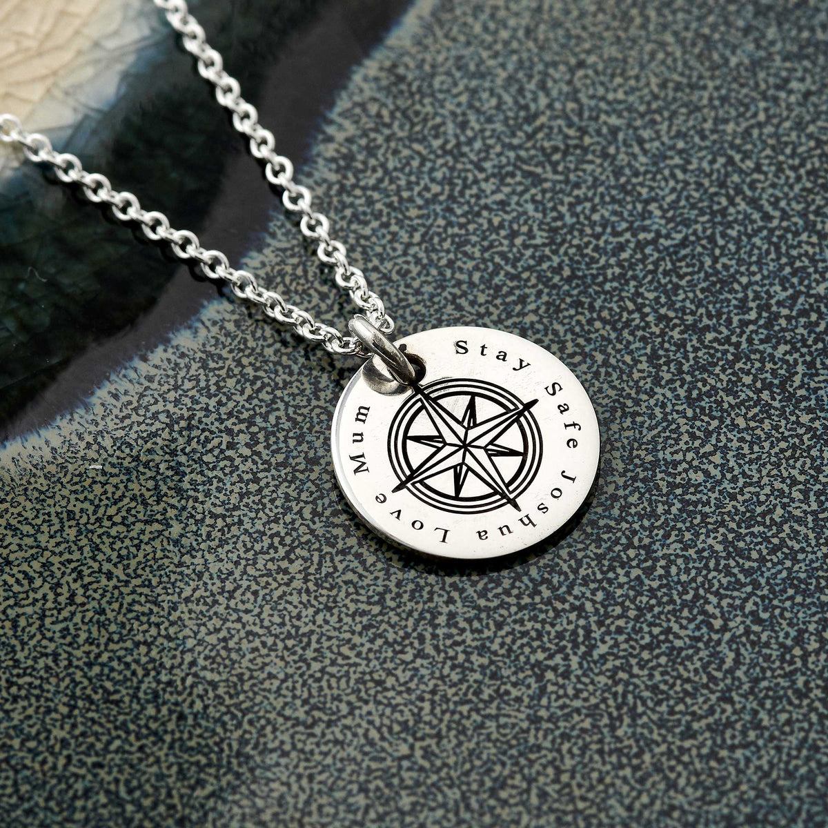 Personalised Compass Silver Disc Necklace