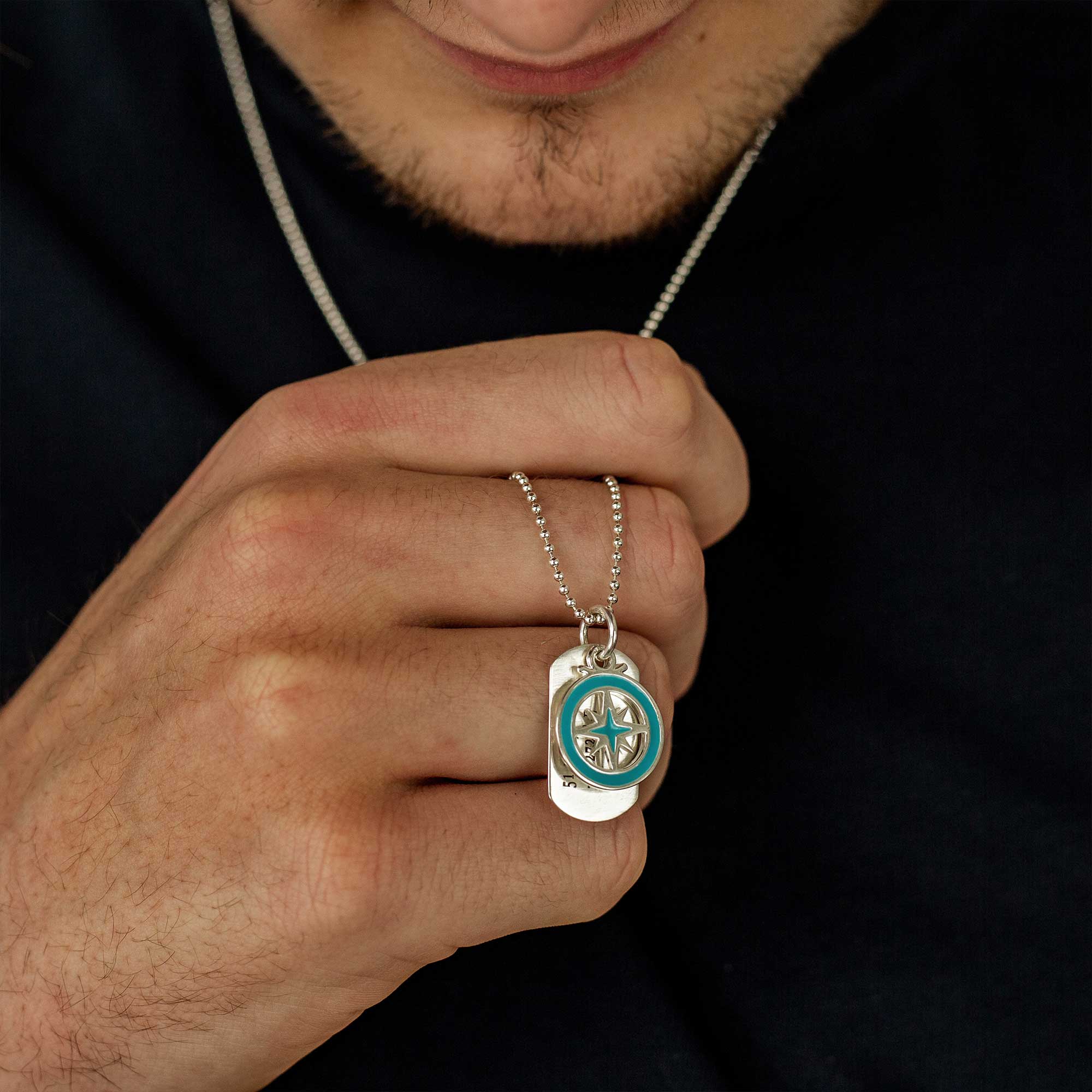 travel safe alternative saint christopher dog tag with coordinates engraving blue enamel