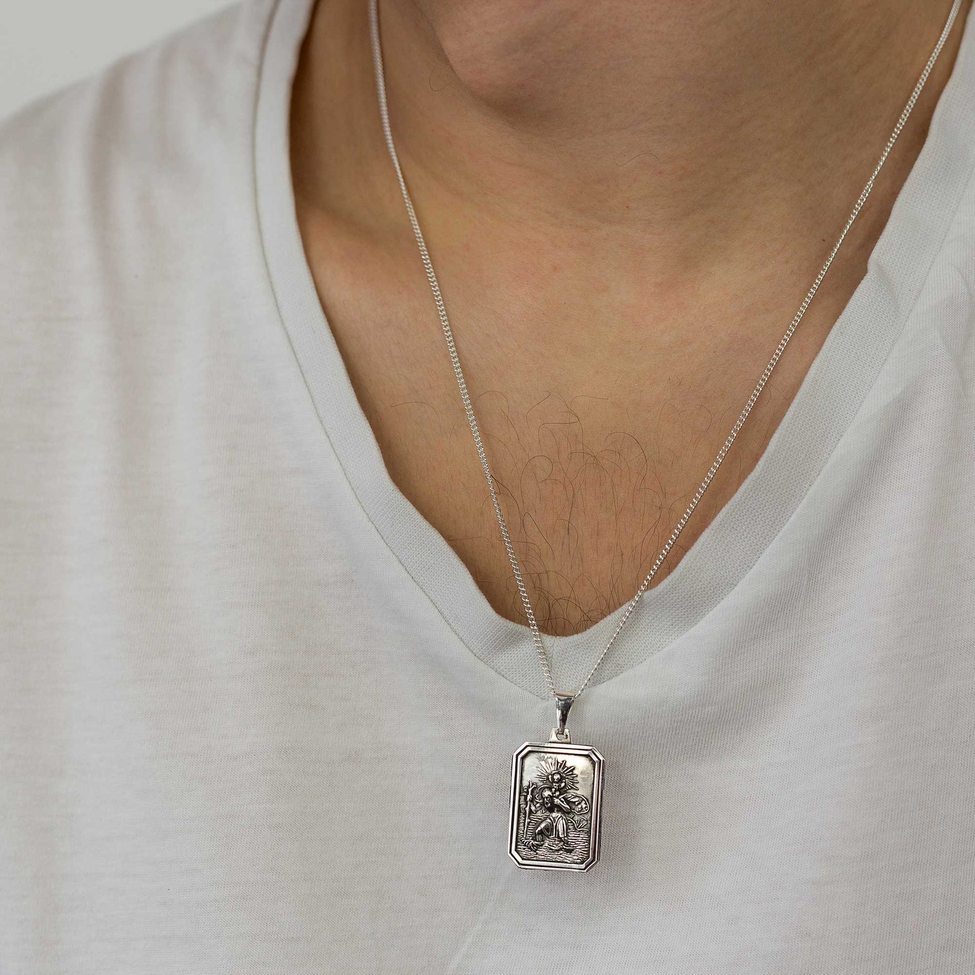 mens silver dog tag saint christopher necklace bespoke inscription solid silver 21st 18th birthday gift