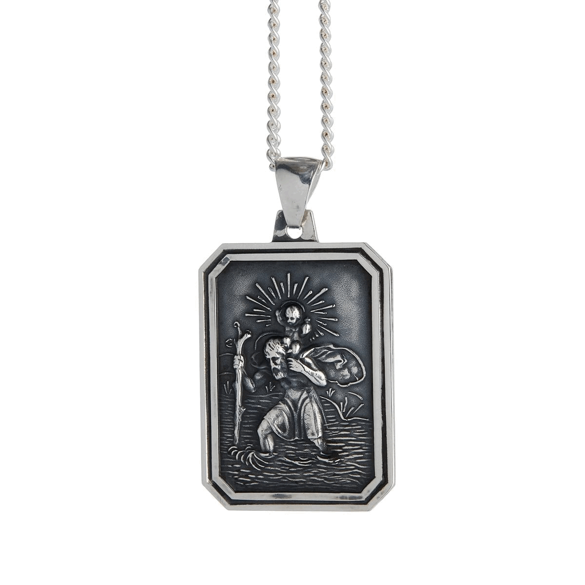 silver dog tag saint christopher necklace