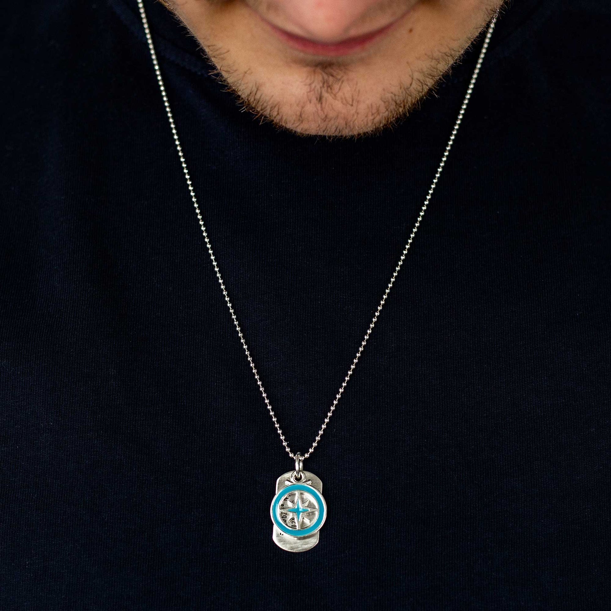 travel safe alternative saint christopher dog tag with coordinates engraving blue enamel