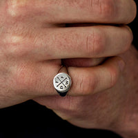mans family initials silver signet ring engraved gift for men dad son