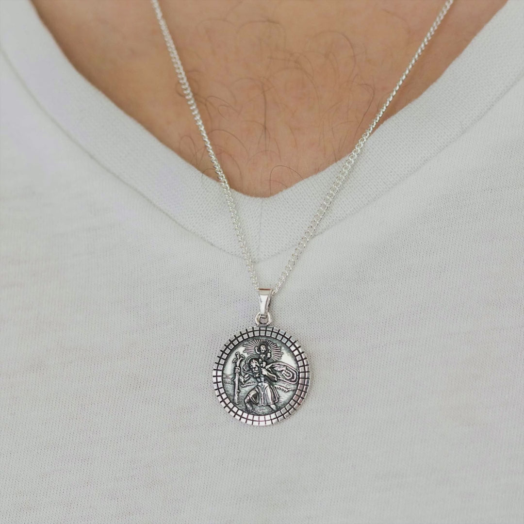 unusual st christopher necklace for men free postage solid silver good quality made in UK Off The Map Jewellery