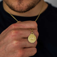 Travel Safe Large Gold Compass St Christopher Necklace