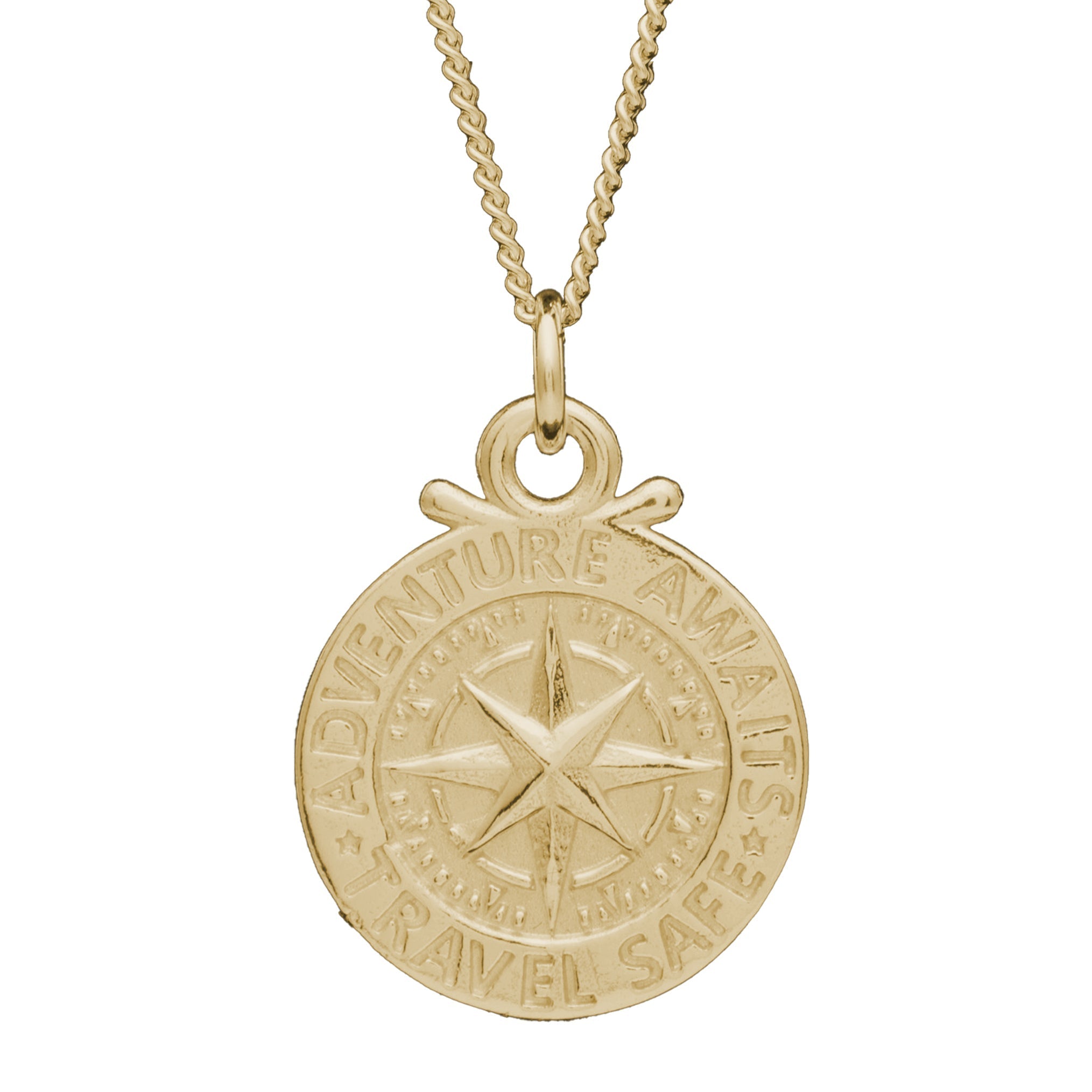 Travel Safe Large Gold Compass St Christopher Necklace