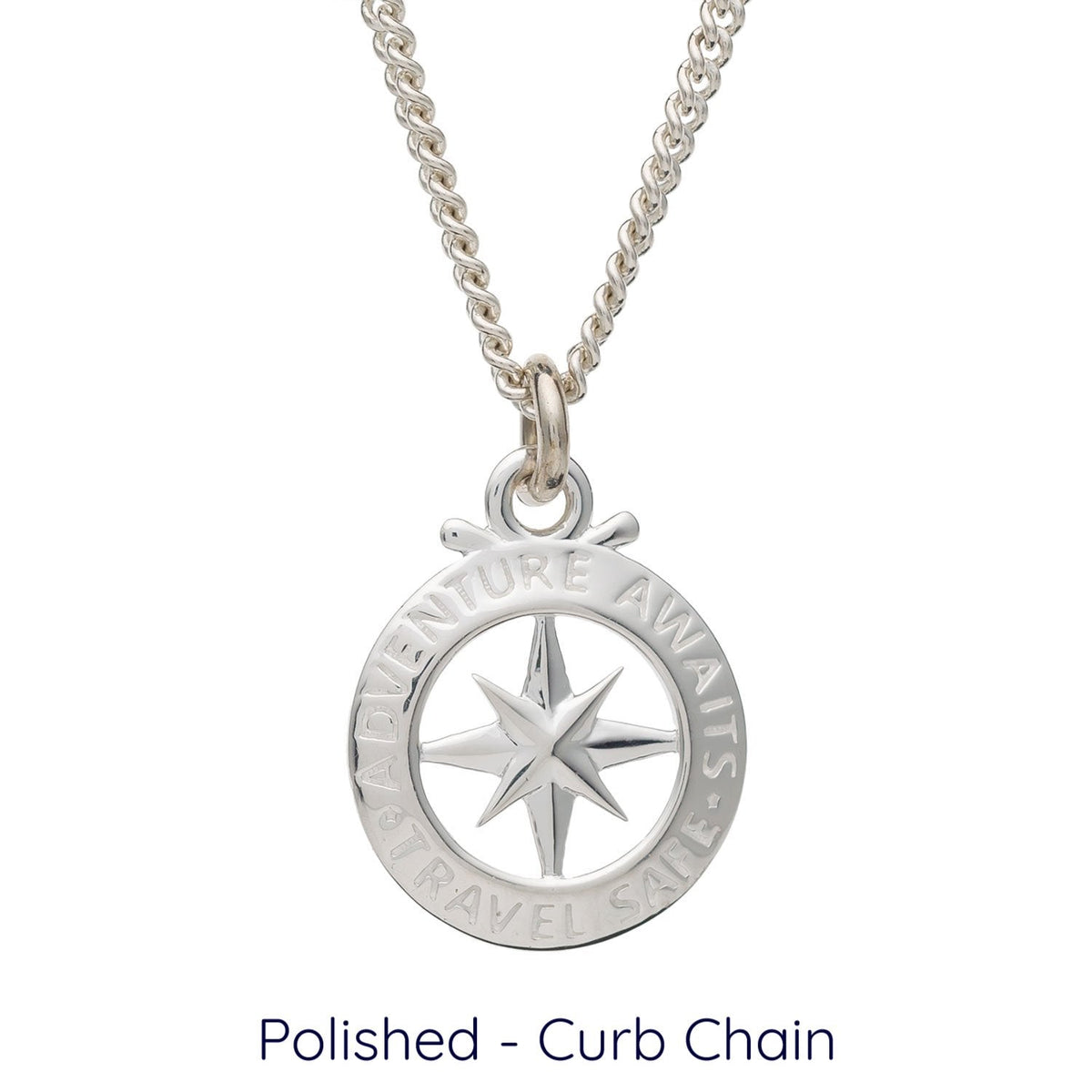 Hollow Compass Silver Necklace for men and women travel safe from off the map brighton