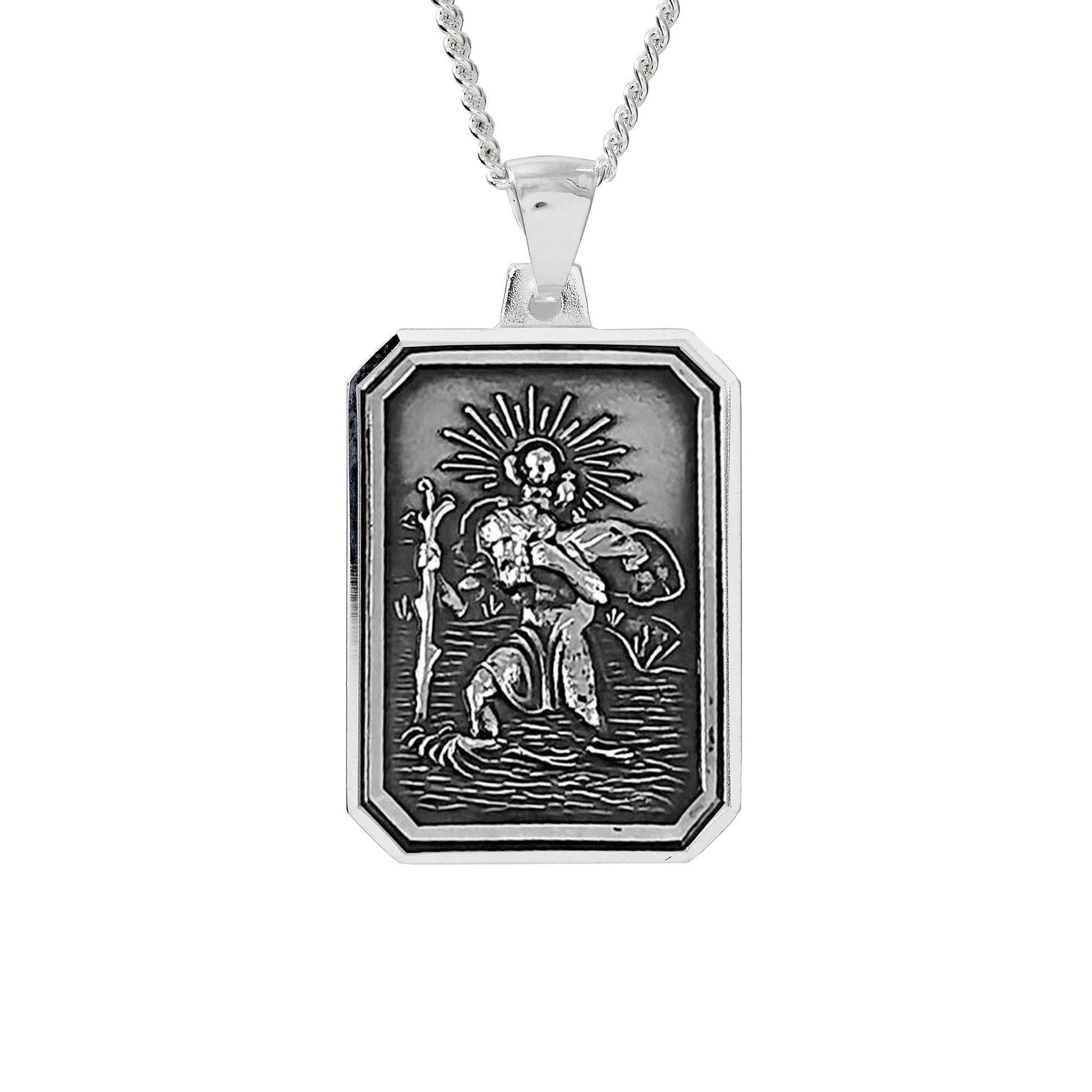 large silver dog tag saint christopher necklace off the map travel jewelry for men