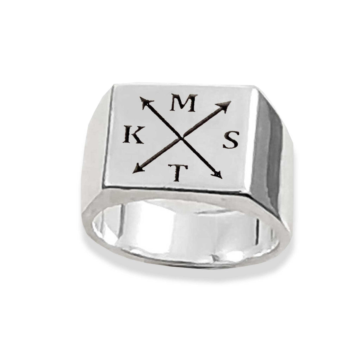 mens silver signet ring with family initials custom engraved personalised gift for dad husband