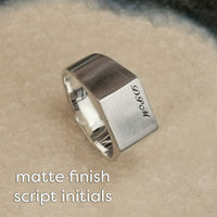 large silver mens initials signet ring engraved off the map scarlett jewellery