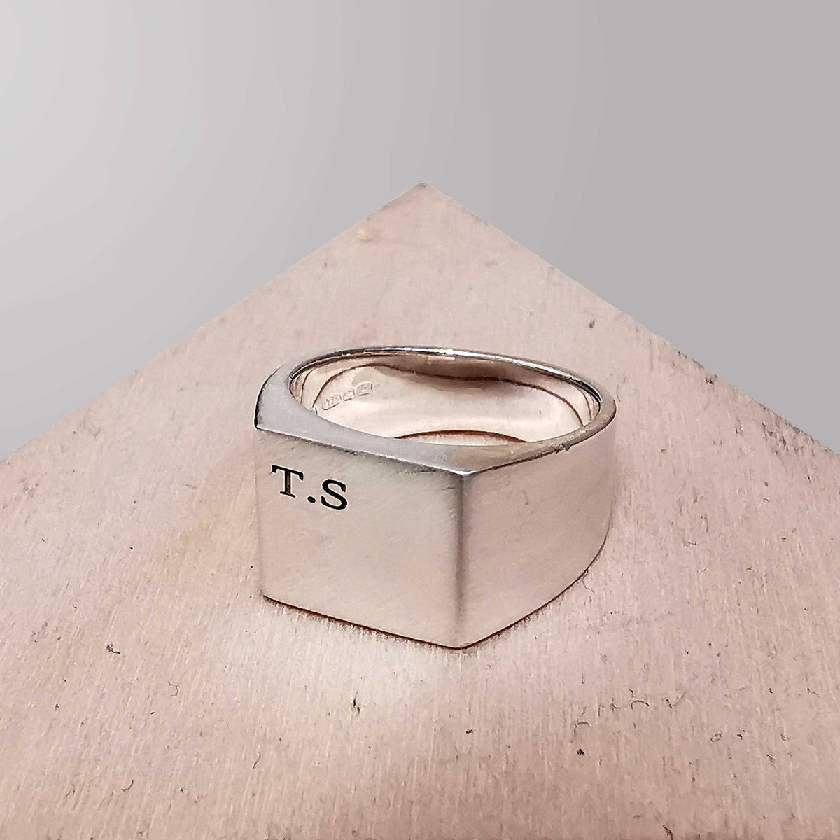 engraved initials mens signet ring