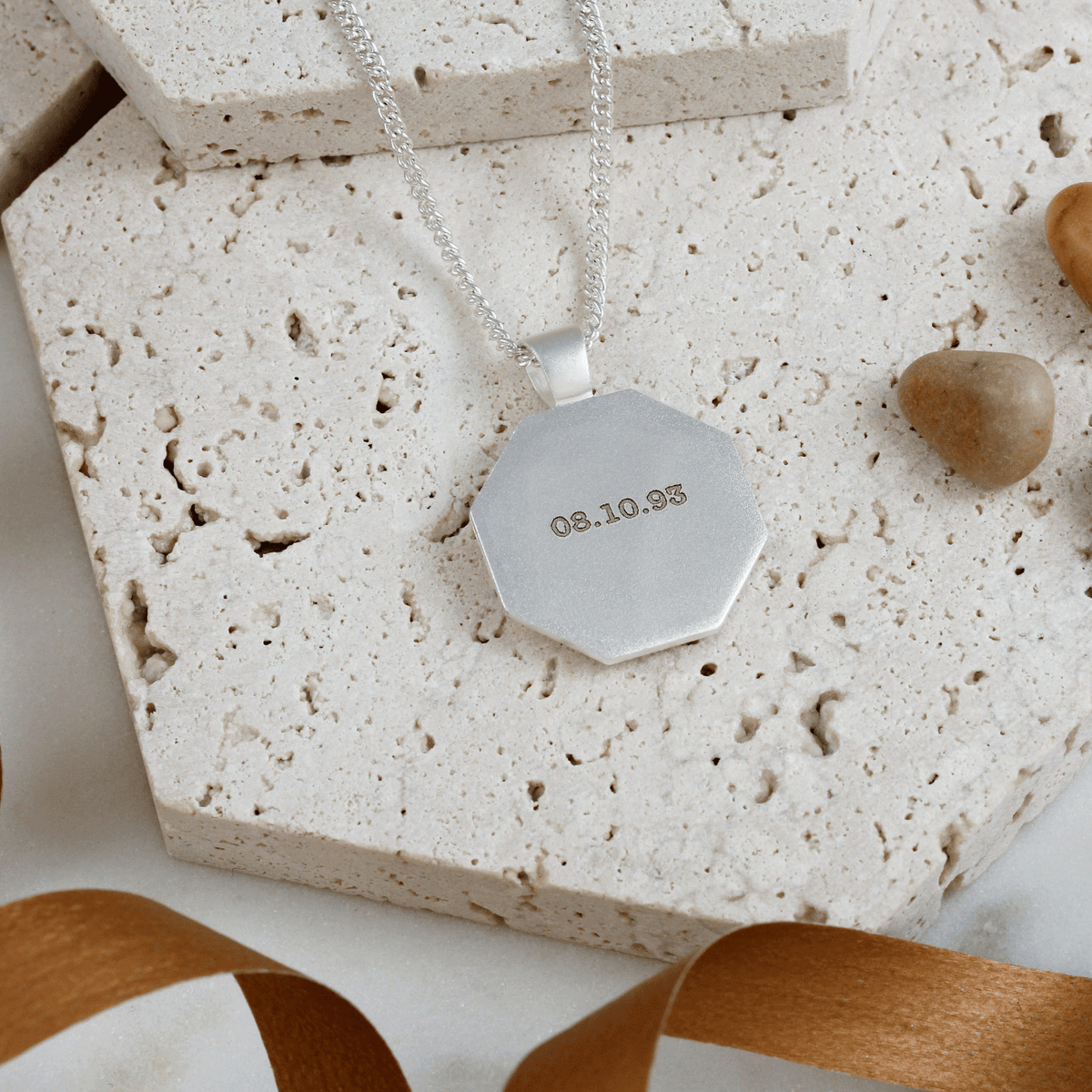 &quot;Personalized Silver Octagon Necklace - Cherish the Journey