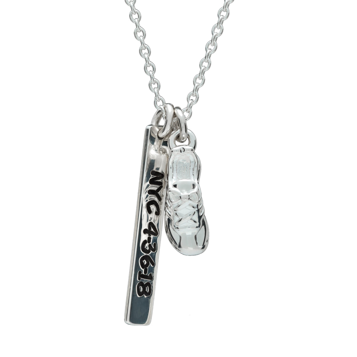 Marathon Runner Commemorative Necklace Race Time and Running Shoe with Born To Run on sole