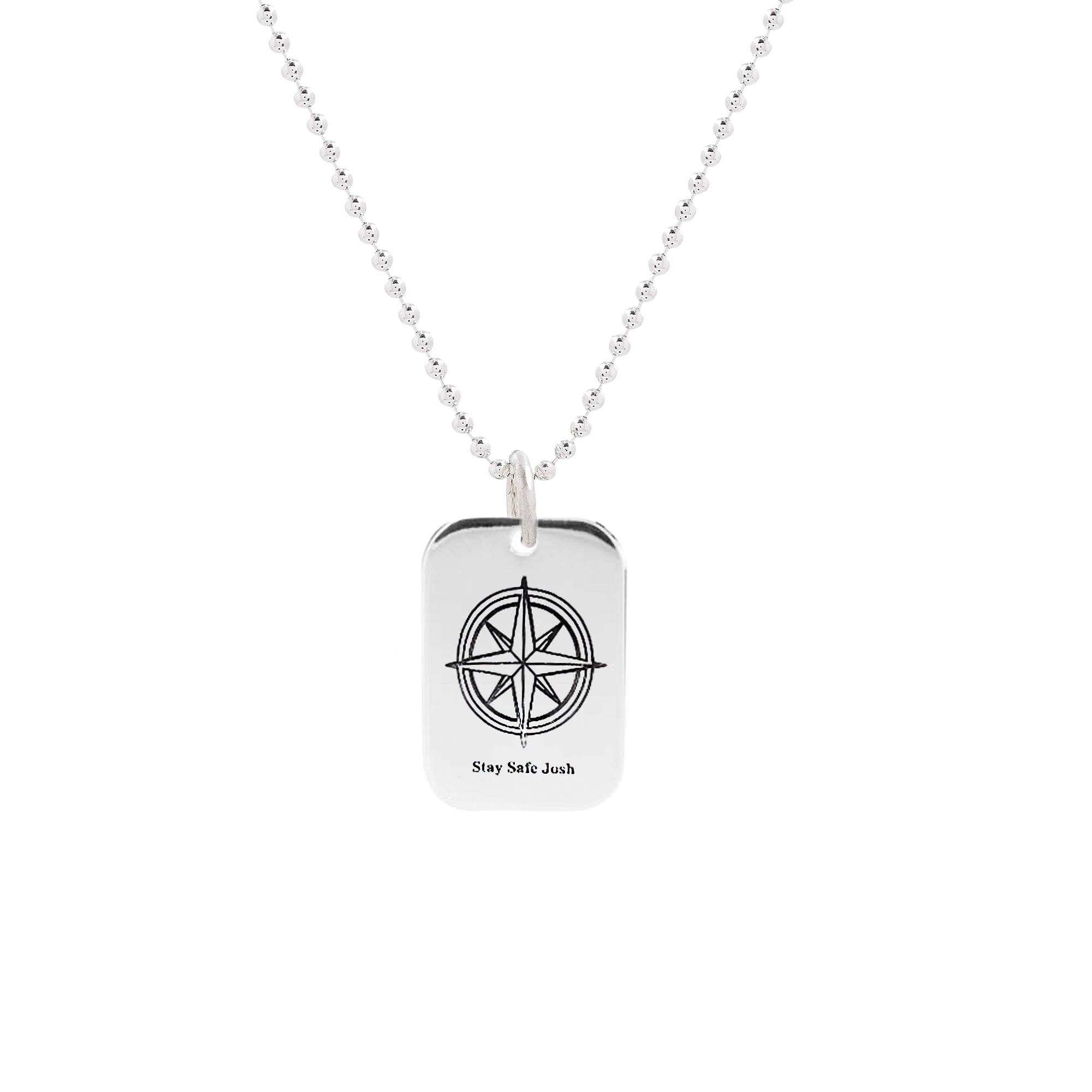 silver small dog tag mens necklace engraved stay safe