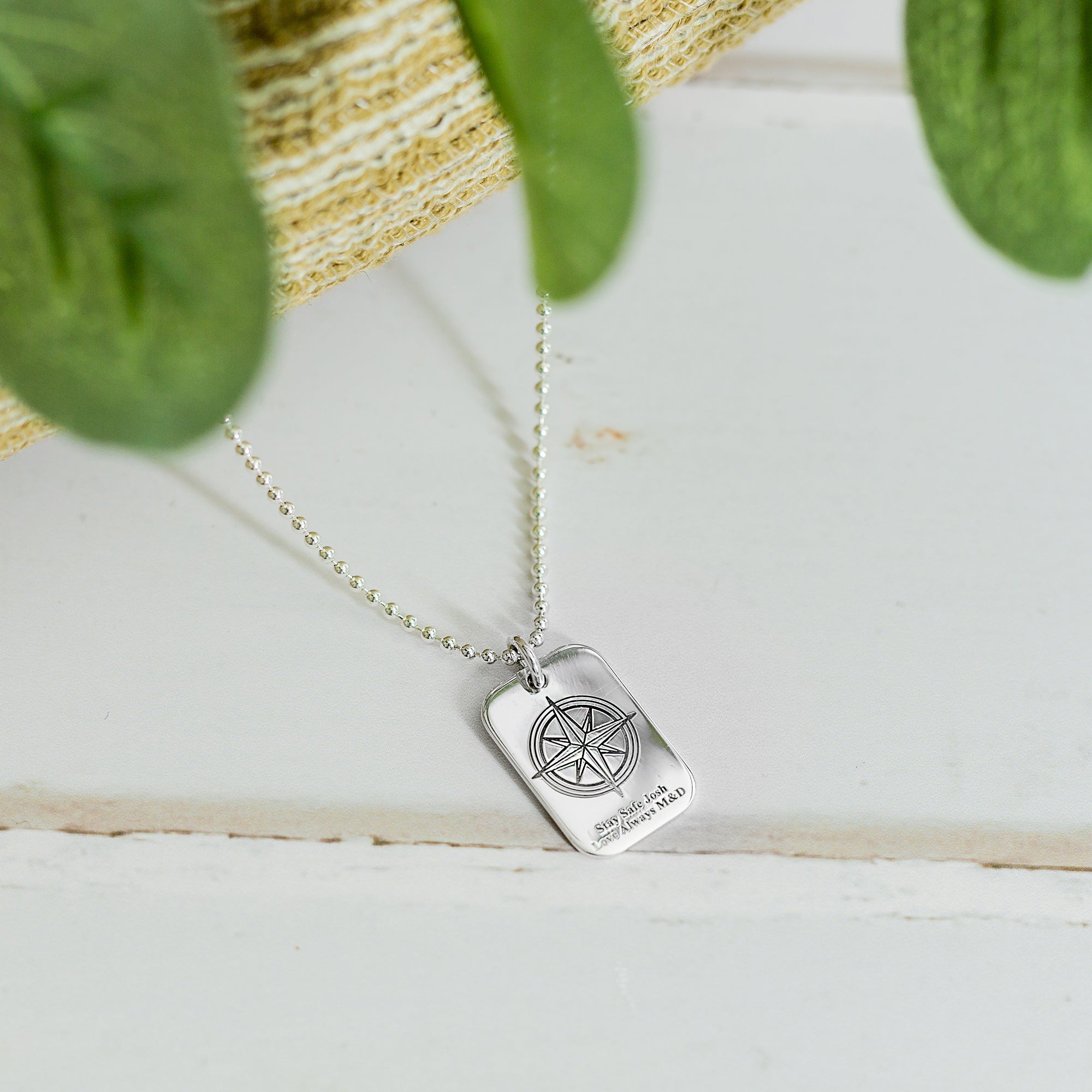 silver small dog tag mens necklace engraved stay safe