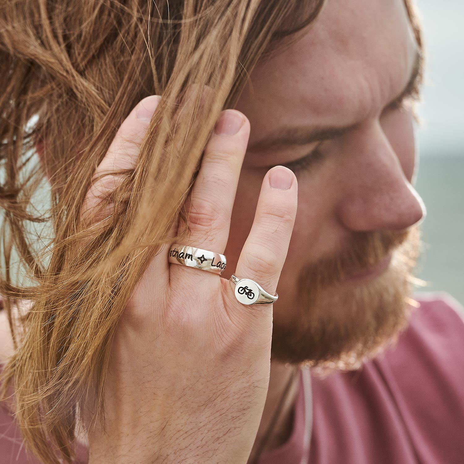 Silver Cyclist Signet Ring for men and women engraved with bike symbol from Off The Map Jewellery Brighton