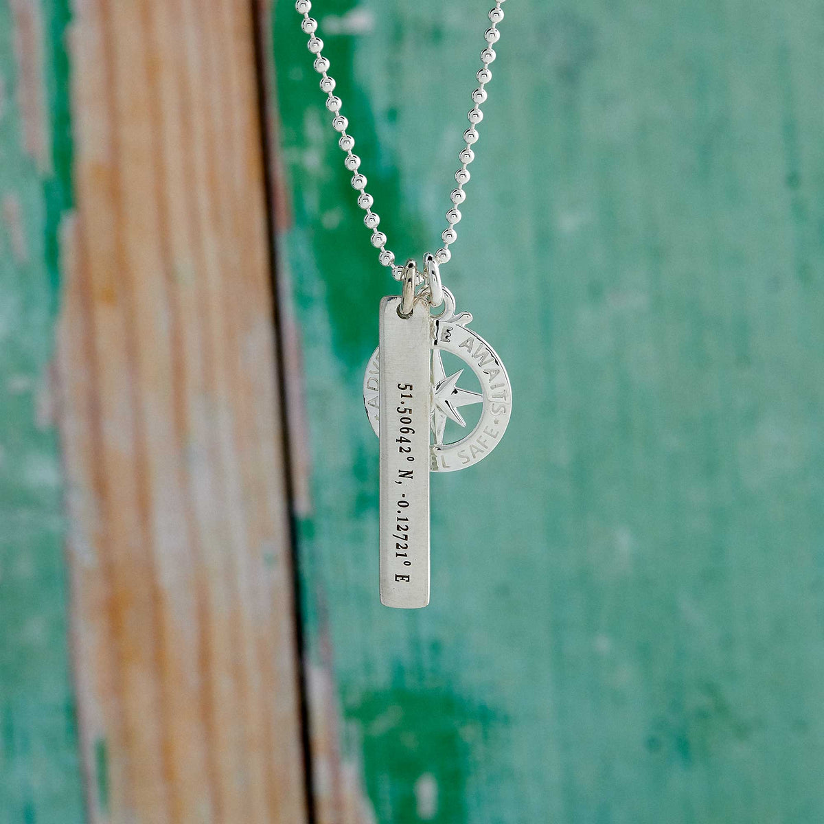 coordinated latitude longitude engraved compass necklace gift for son daughter going away travel gift remind of home
