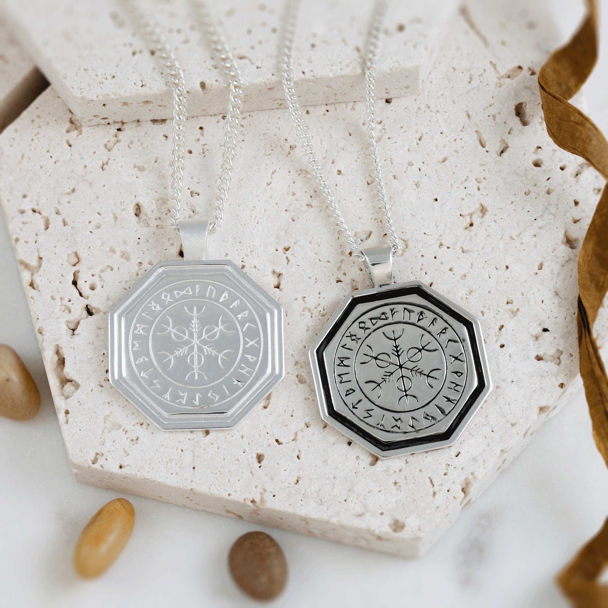 Octagon Vegvisir Viking Runes Pendant – Sterling Silver - Off The Map ...
