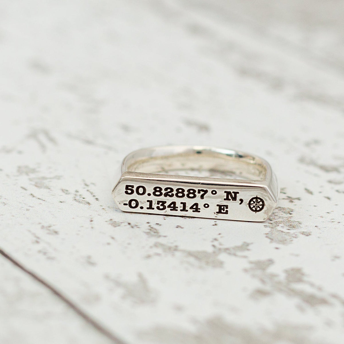 custom latitude longitude signet ring engraved gift for him scarlett jewellery