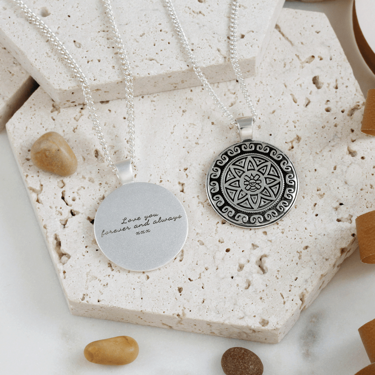 Silver Aztec Mandala Necklace with Ollin Symbol - Symbol of Time, Movement, and Universe