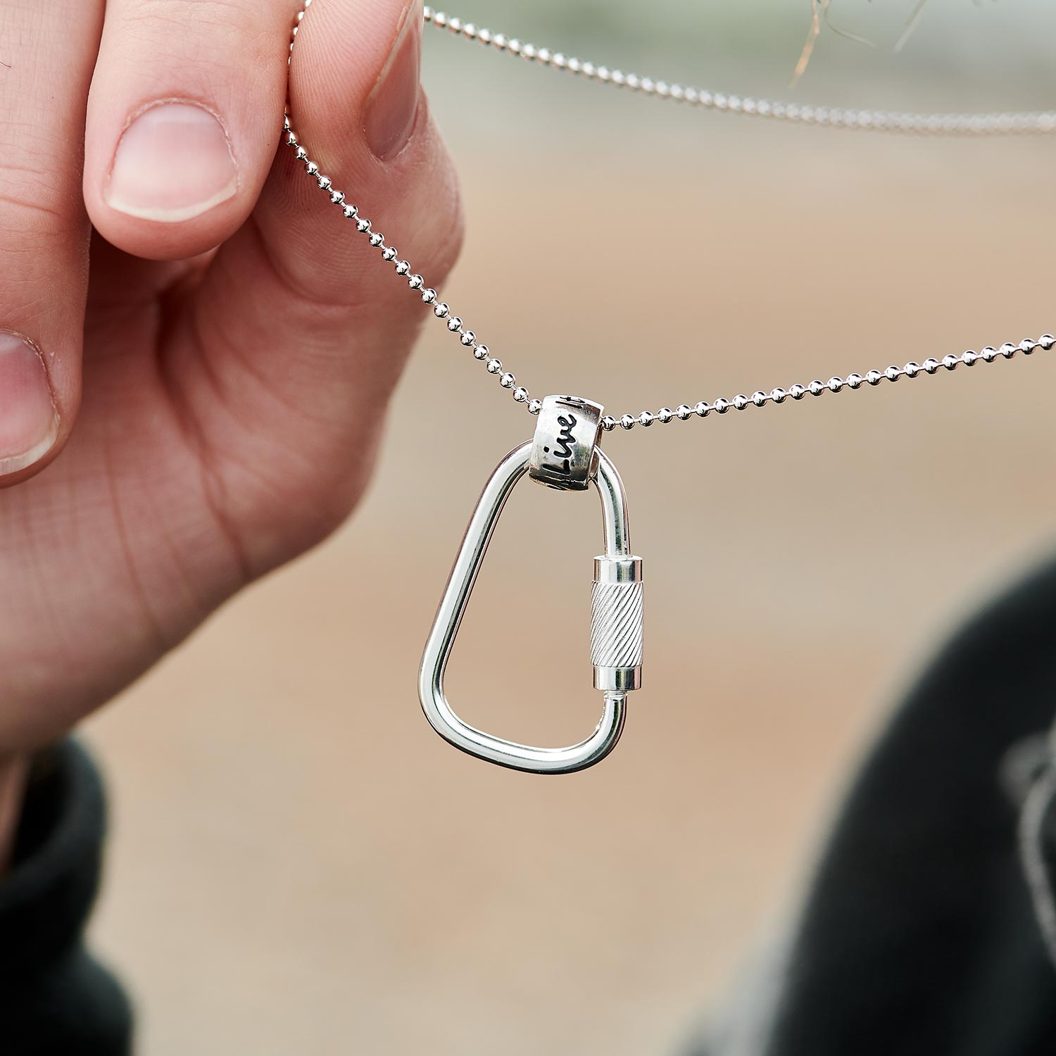 Climbing Carabiner One Life, Live it Silver Necklace - mens gift for adventurers