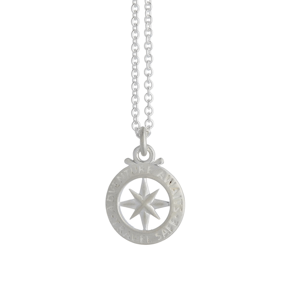 silver compass necklace adventure awaits travel safe gift engraved on the back