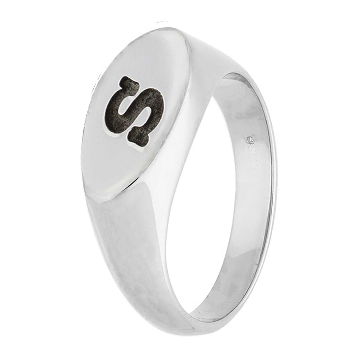 Oval Initial Silver Signet Ring