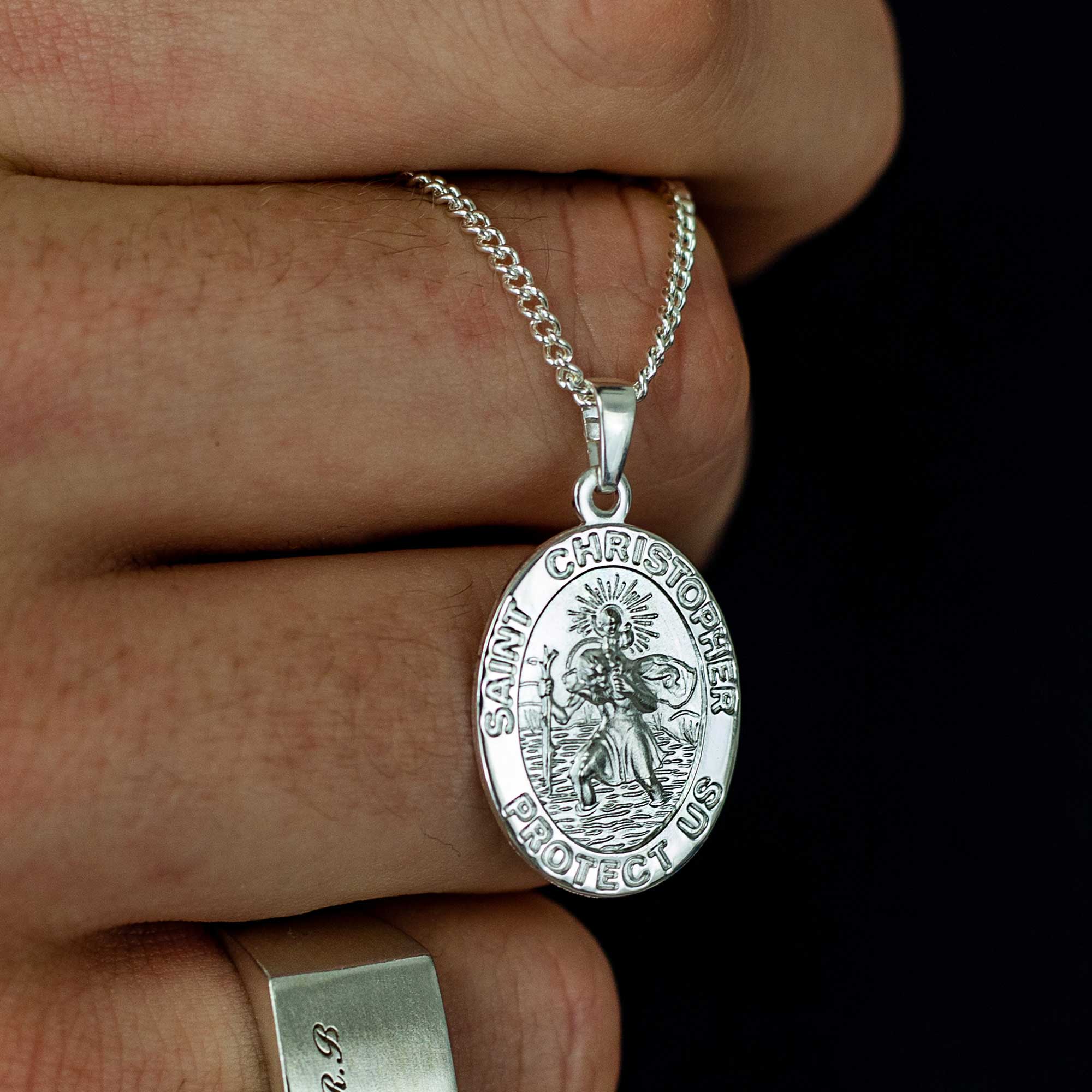 oval mans st christopher necklace pendant solid silver 21st 18th birthday gift idea
