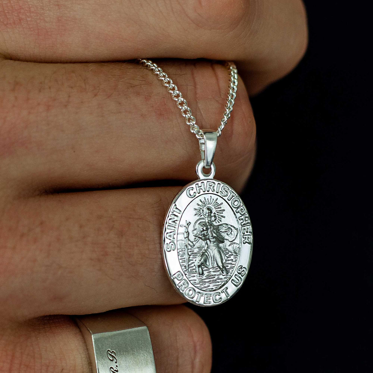 oval mans st christopher necklace pendant solid silver 21st 18th birthday gift idea
