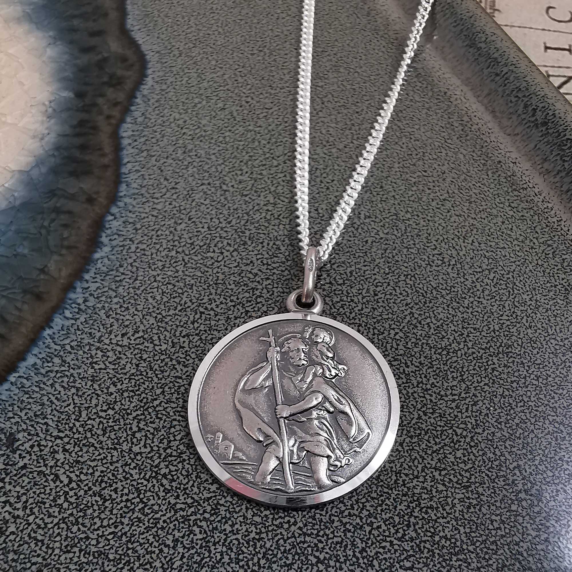 vintage style silver saint christopher necklace