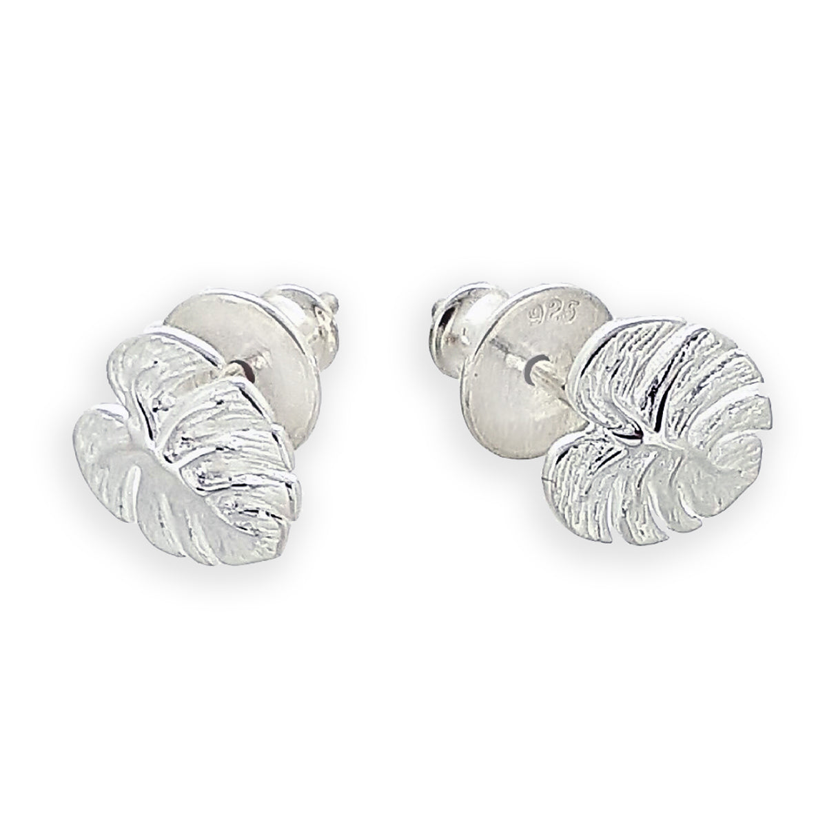 Monstera Palm Leaf Silver Stud Earrings Designer Scarlett Jewellery