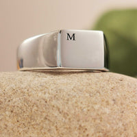 Bold Initial Personalised Square Silver Signet Ring