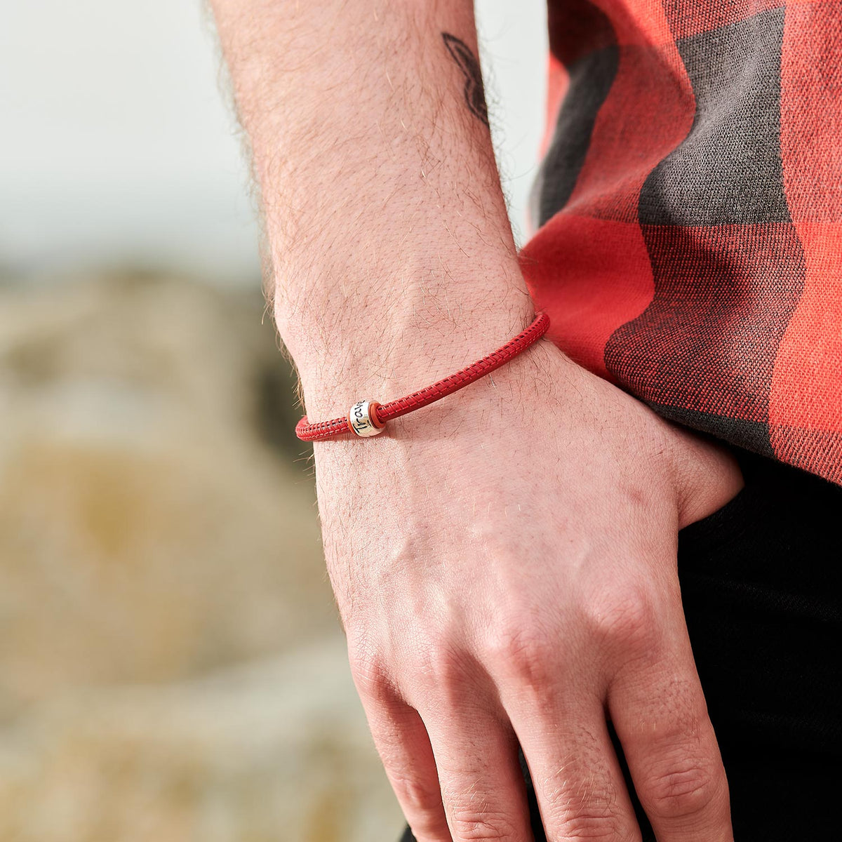Travel Safe Silver Mens Leather Bracelet - alternative travel gift from Off The map Brighton